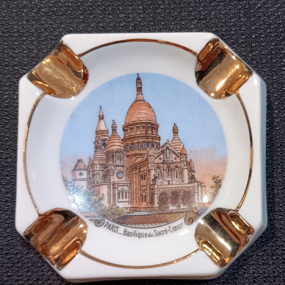Limoges France Mini Ashtray Basilique du Sacre-Coeur Paris Gold Trim Porcelain